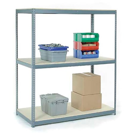 Global Industrial Wide Span Rack 48Wx48Dx84H, 3 Shelves Wood Deck 1200 Lb Cap. Per Level, Gray B2296790